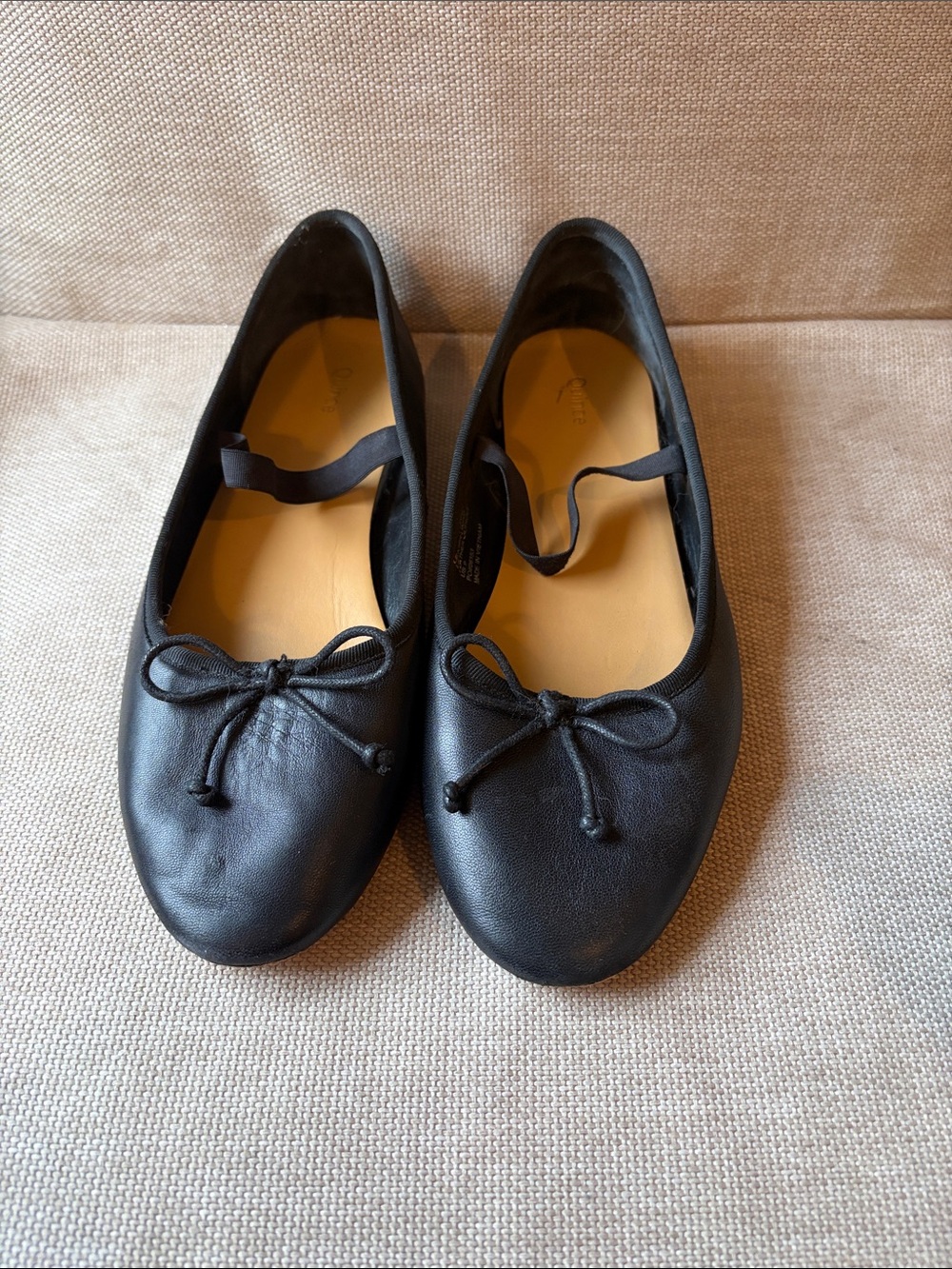 Quince Black Leather Ballet Flats with Bow